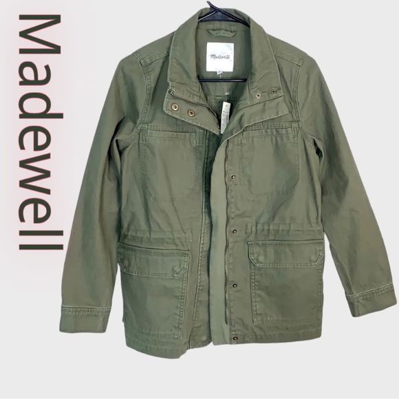 Madewell Olive Green Passage Jacket safari Utility Full-Zip Drawstring Womens XS - Picture 1 of 7